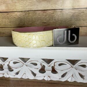 Druh Golf Belt Yellow Croc-Embossed Leather With Logo Buckle Men’s